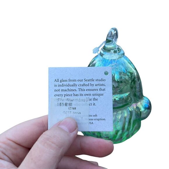 NWT Glass Eye Studio Christmas Ornament Santa Green Iridescent . - Picture 5 of 6